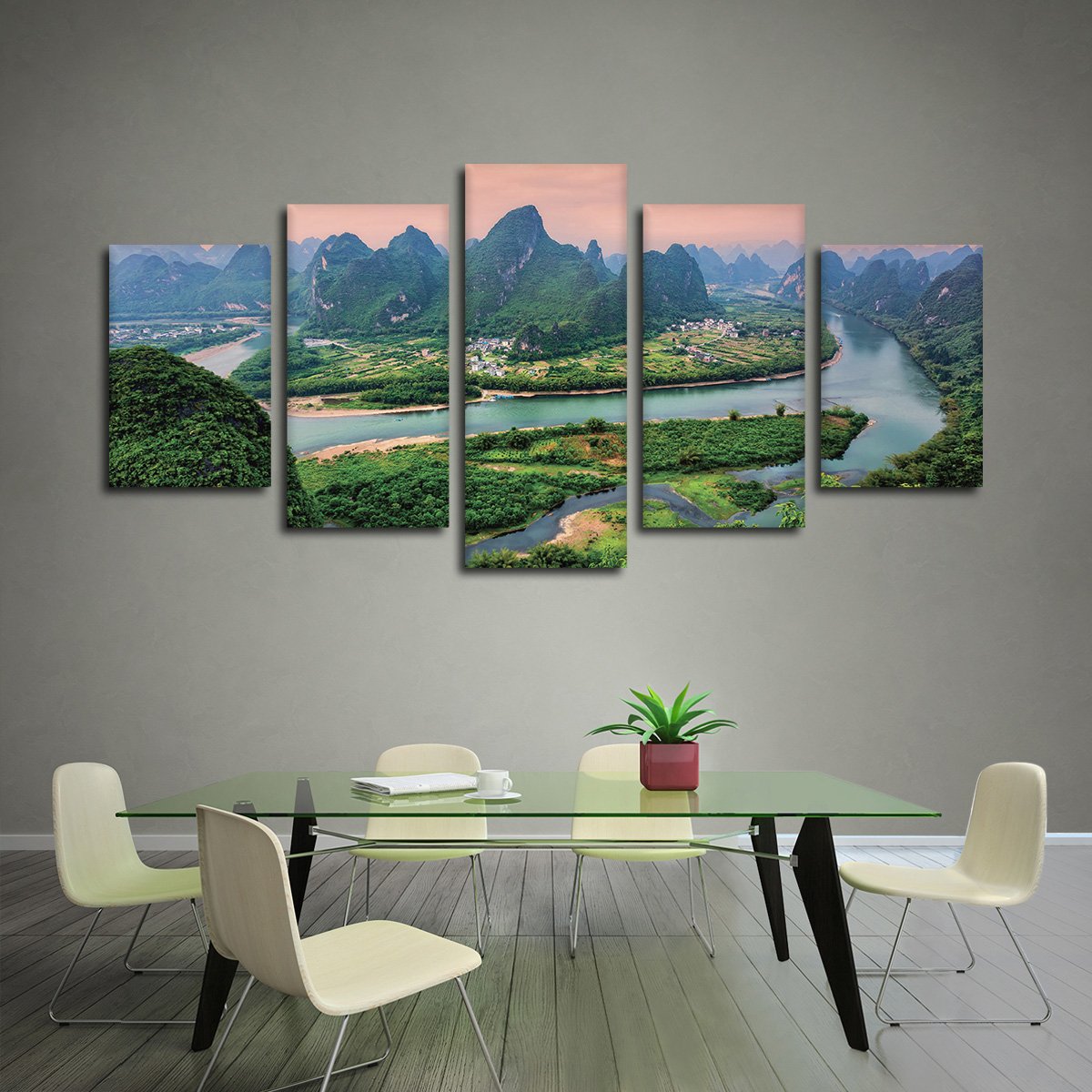 Asian River Multi Panel Canvas Wall Art