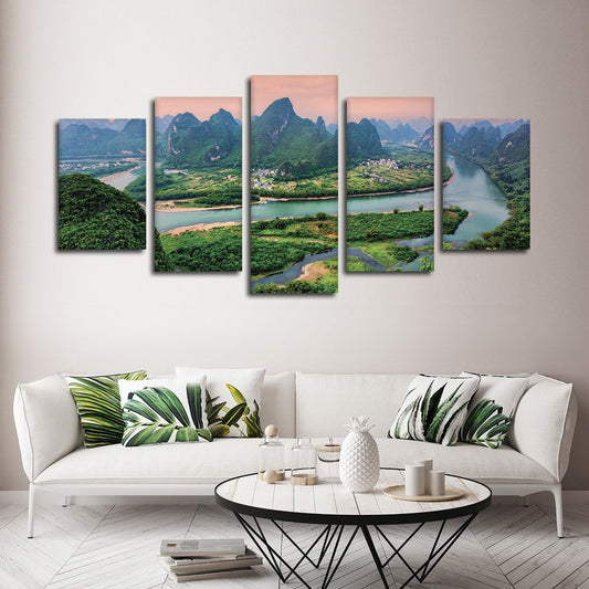 Asian River Multi Panel Canvas Wall Art