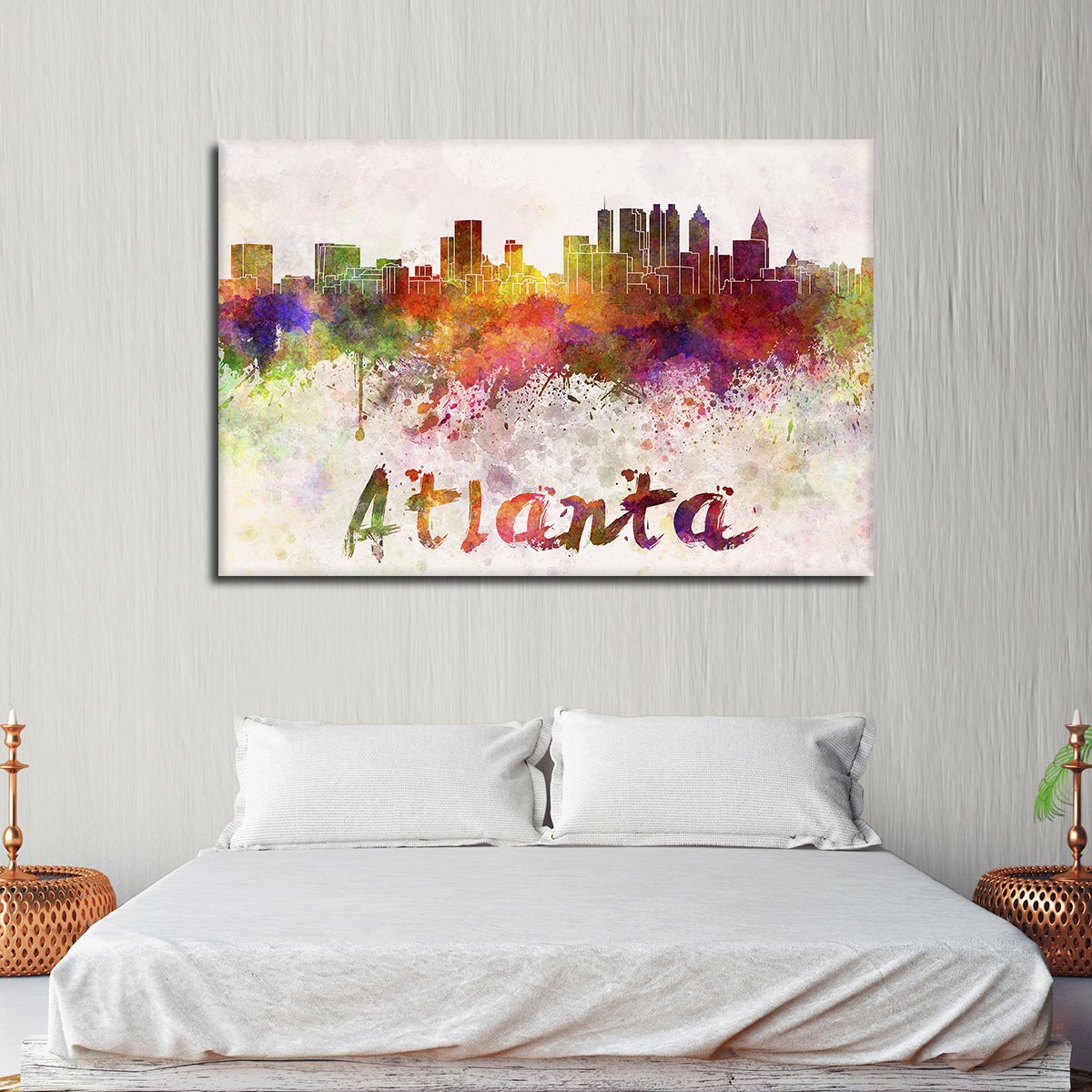 Atlanta Watercolor Skyline Multi Panel Canvas Wall Art