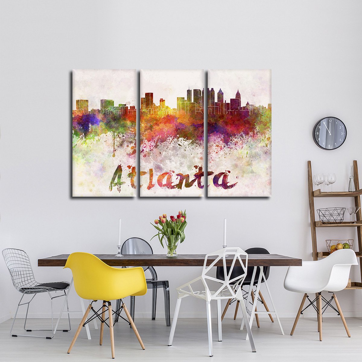 Atlanta Watercolor Skyline Multi Panel Canvas Wall Art