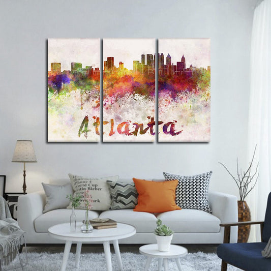 Atlanta Watercolor Skyline Multi Panel Canvas Wall Art