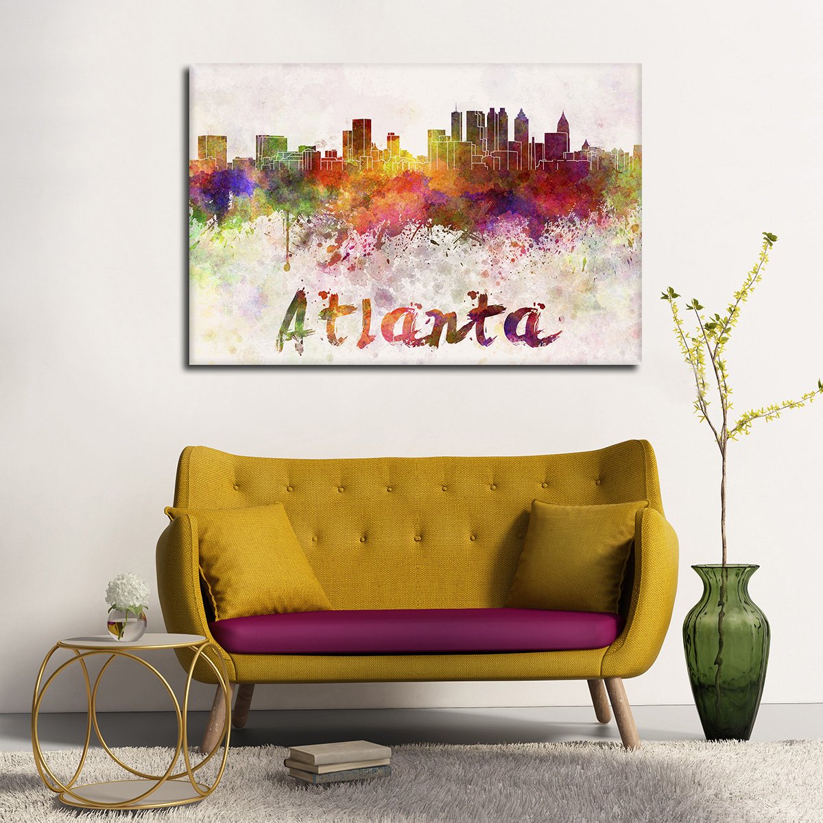 Atlanta Watercolor Skyline Multi Panel Canvas Wall Art