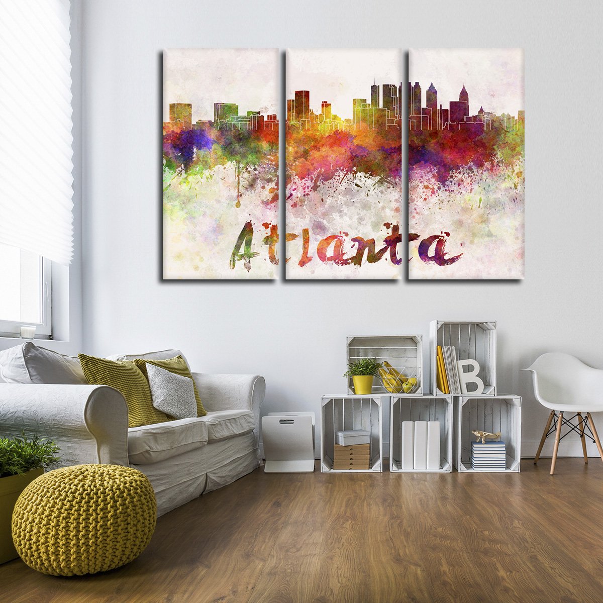 Atlanta Watercolor Skyline Multi Panel Canvas Wall Art