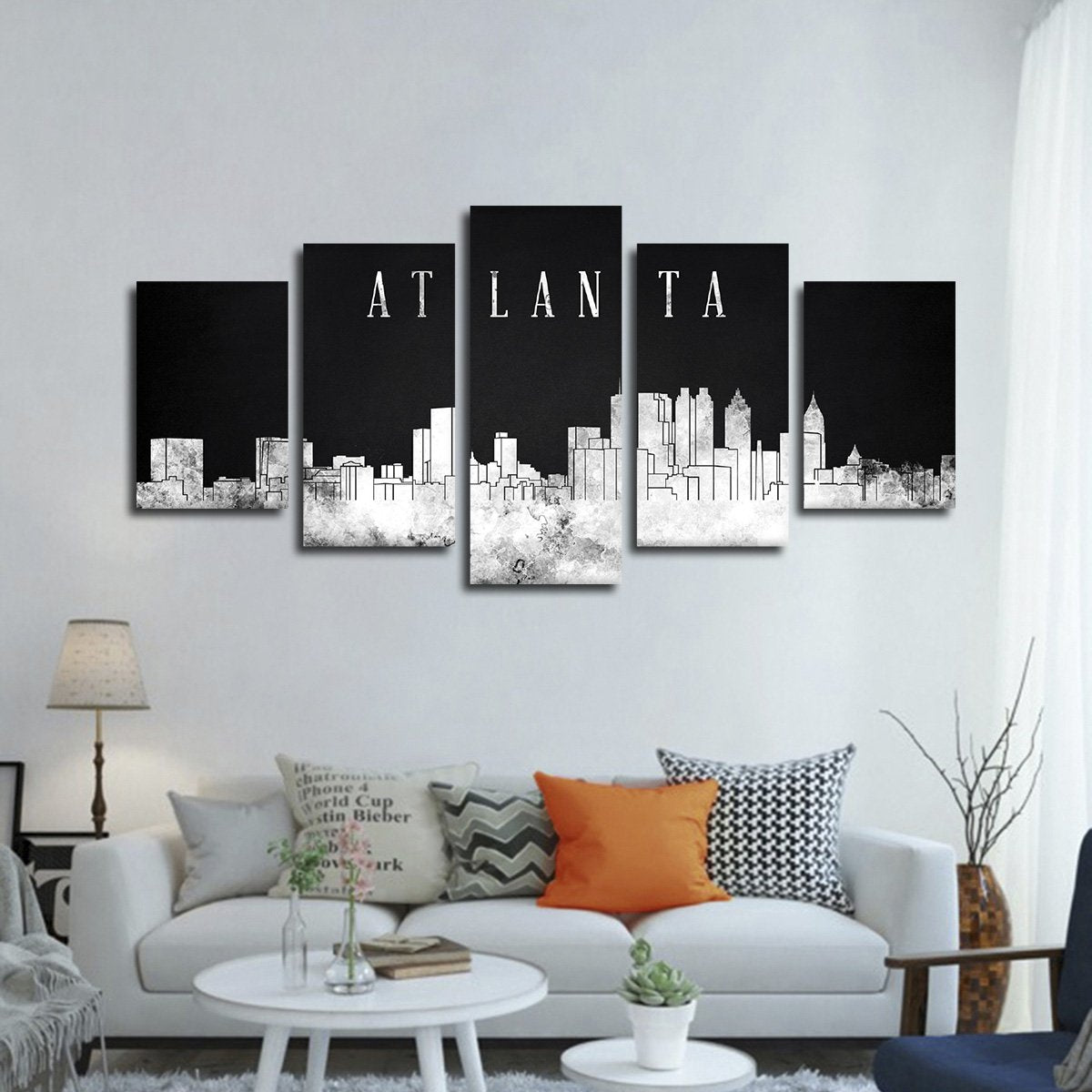 Atlanta Watercolor Skyline BW Multi Panel Canvas Wall Art