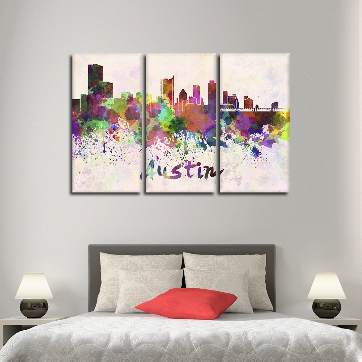 Austin Watercolor Skyline Multi Panel Canvas Wall Art