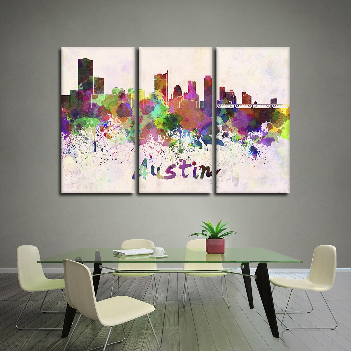 Austin Watercolor Skyline Multi Panel Canvas Wall Art
