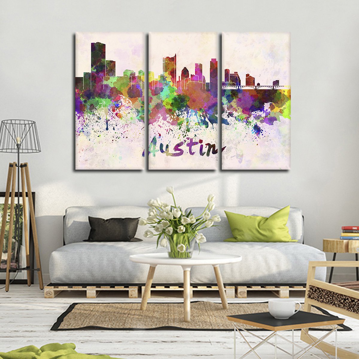Austin Watercolor Skyline Multi Panel Canvas Wall Art