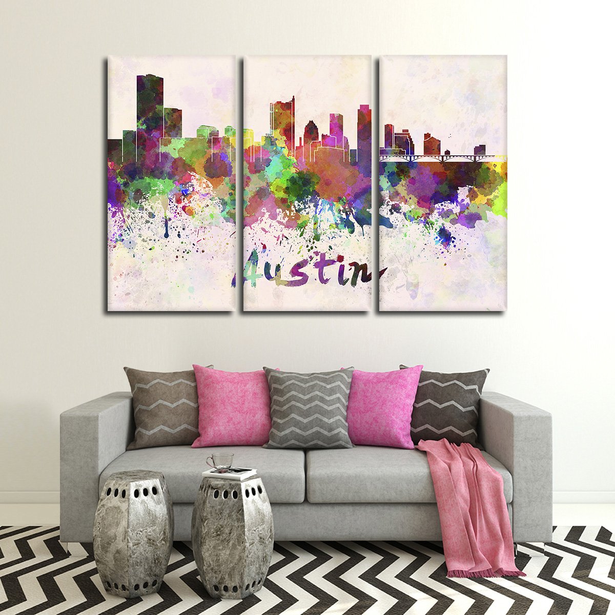 Austin Watercolor Skyline Multi Panel Canvas Wall Art