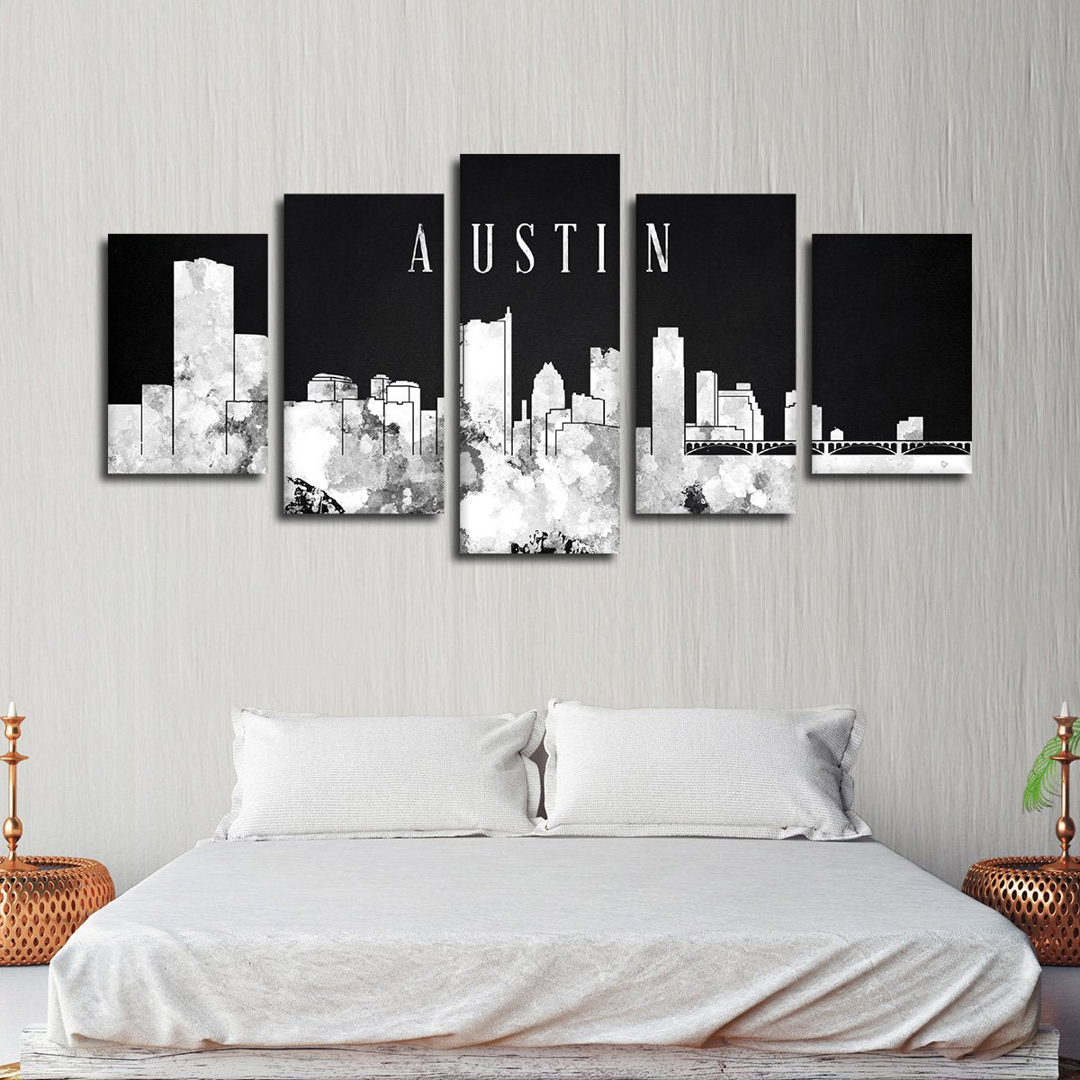 Austin Watercolor Skyline BW Multi Panel Canvas Wall Art