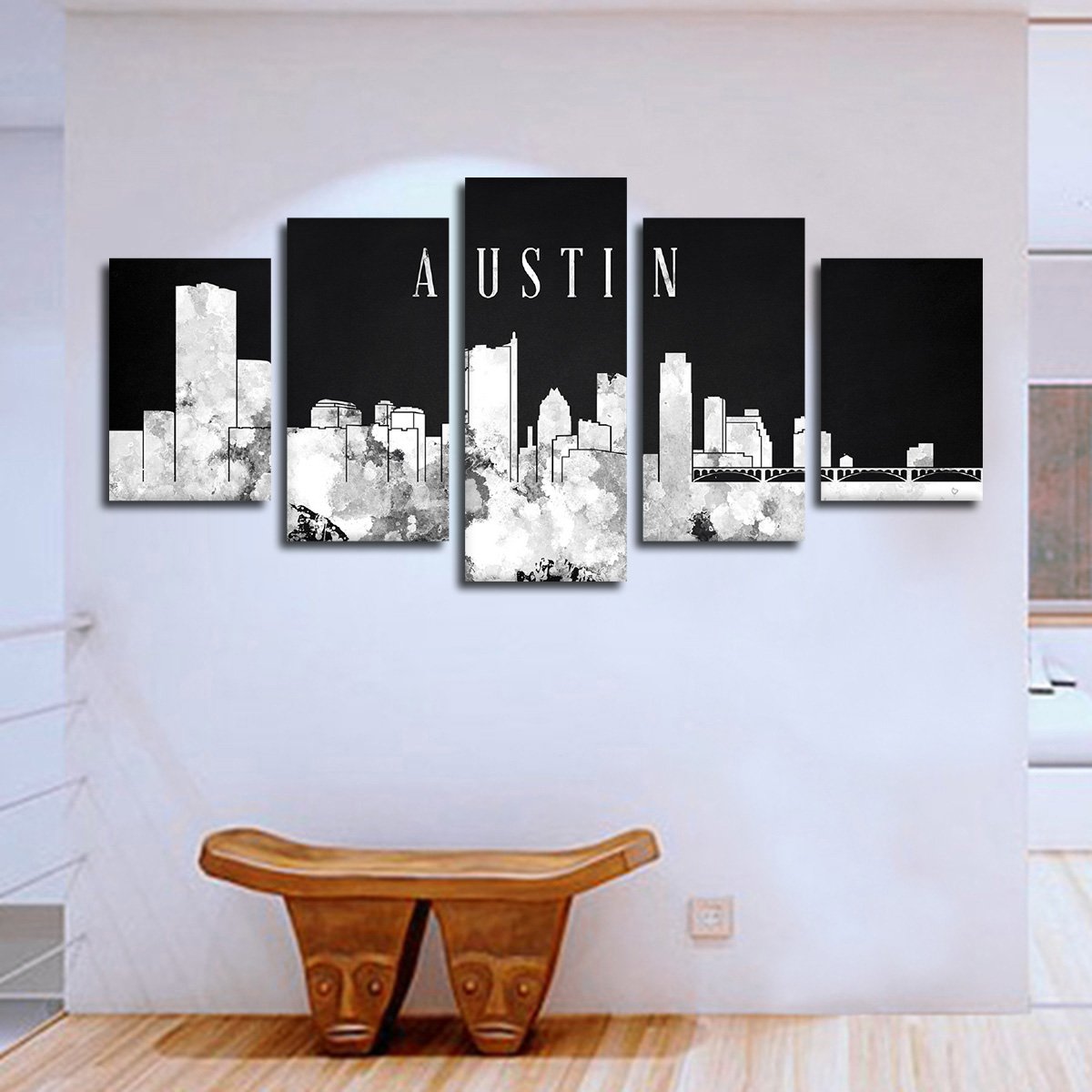 Austin Watercolor Skyline BW Multi Panel Canvas Wall Art