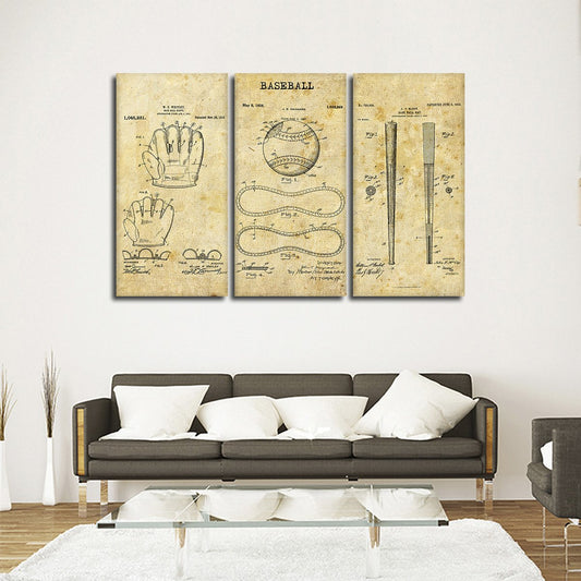 Baseball Patent Compilation Multi Panel Canvas Wall Art