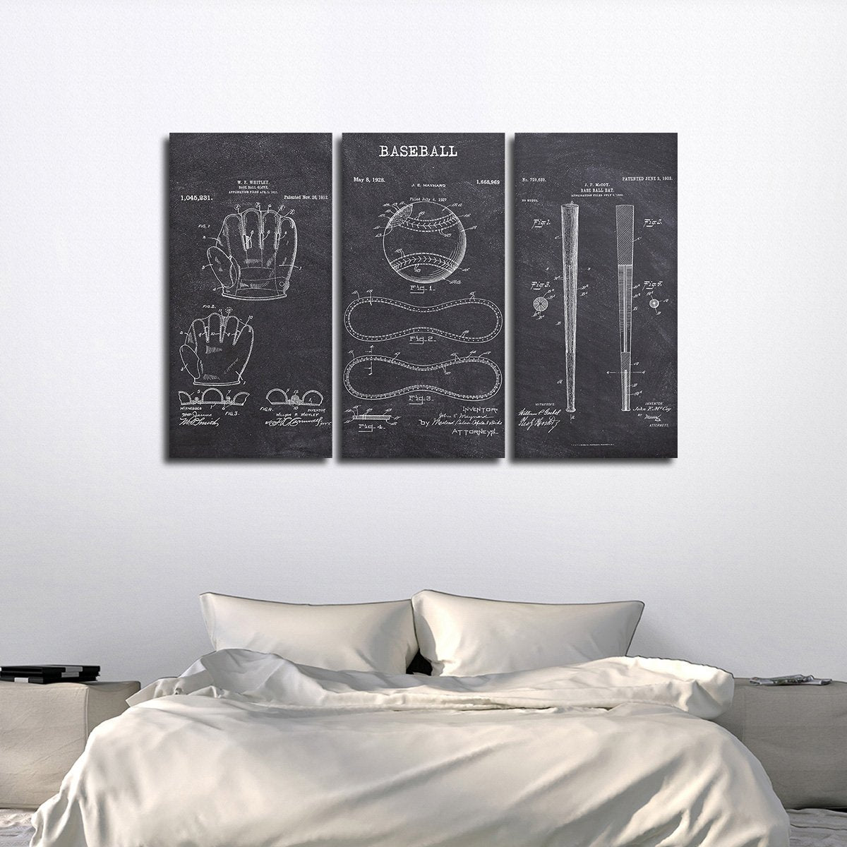 Baseball Patent Compilation BW Multi Panel Canvas Wall Art