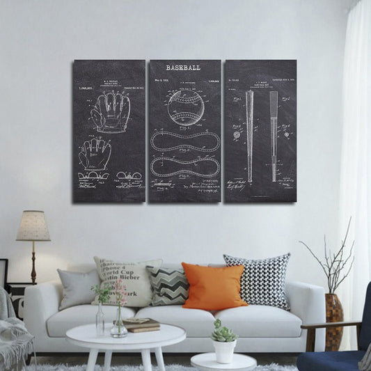 Baseball Patent Compilation BW Multi Panel Canvas Wall Art