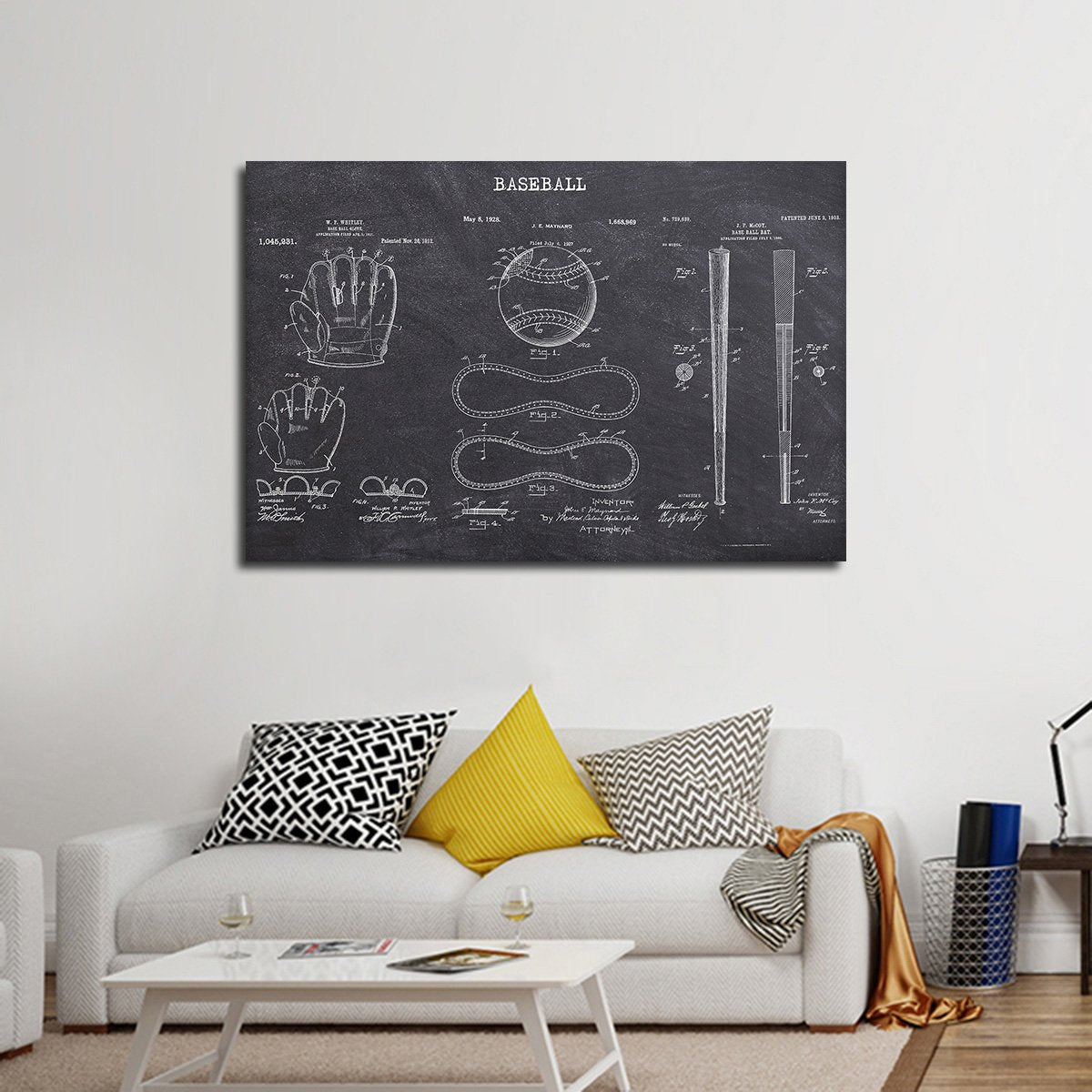 Baseball Patent Compilation BW Multi Panel Canvas Wall Art