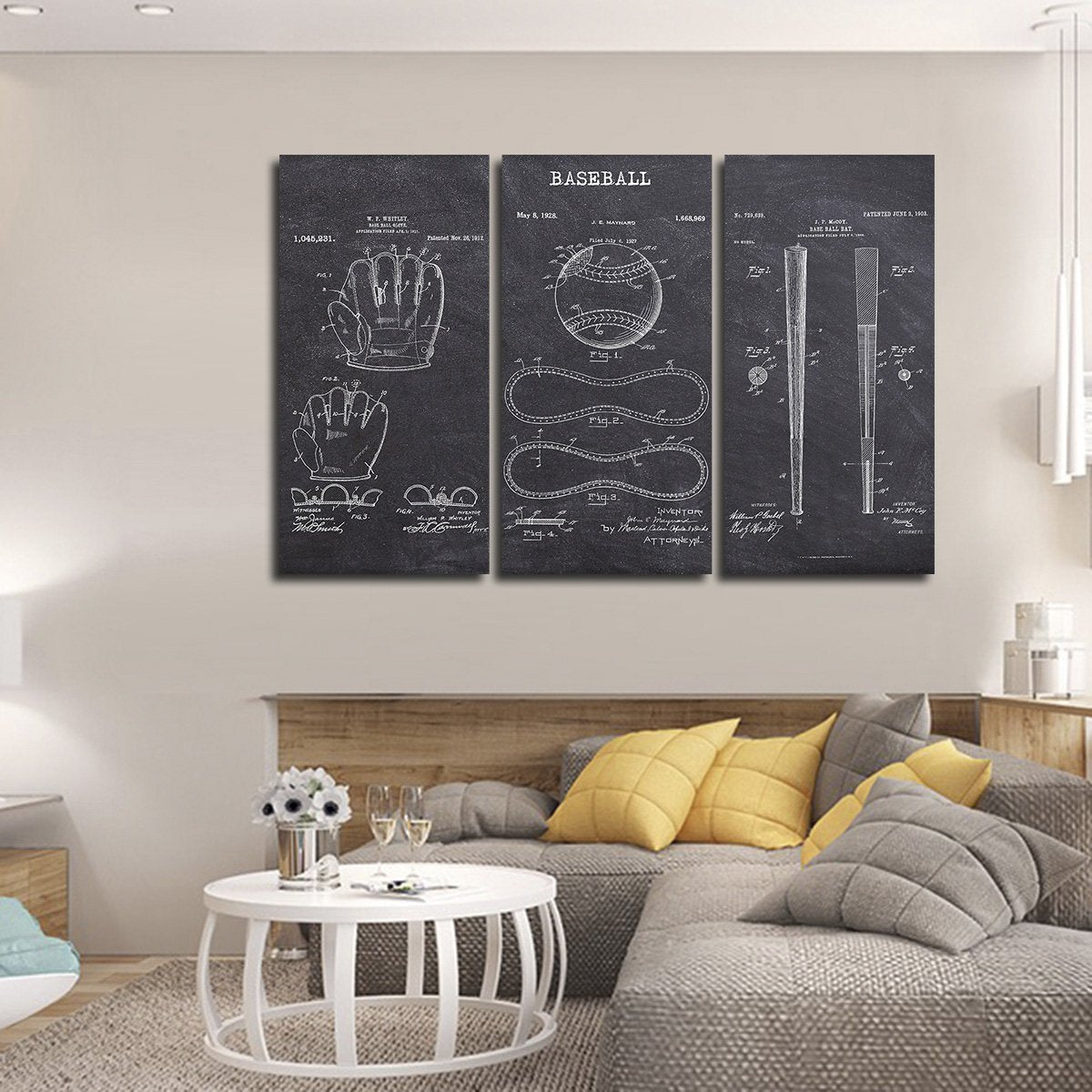 Baseball Patent Compilation BW Multi Panel Canvas Wall Art