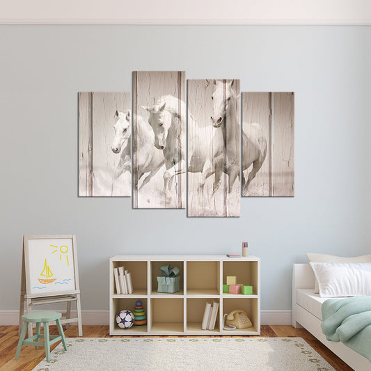 White Stallions Multi Panel Canvas Wall Art