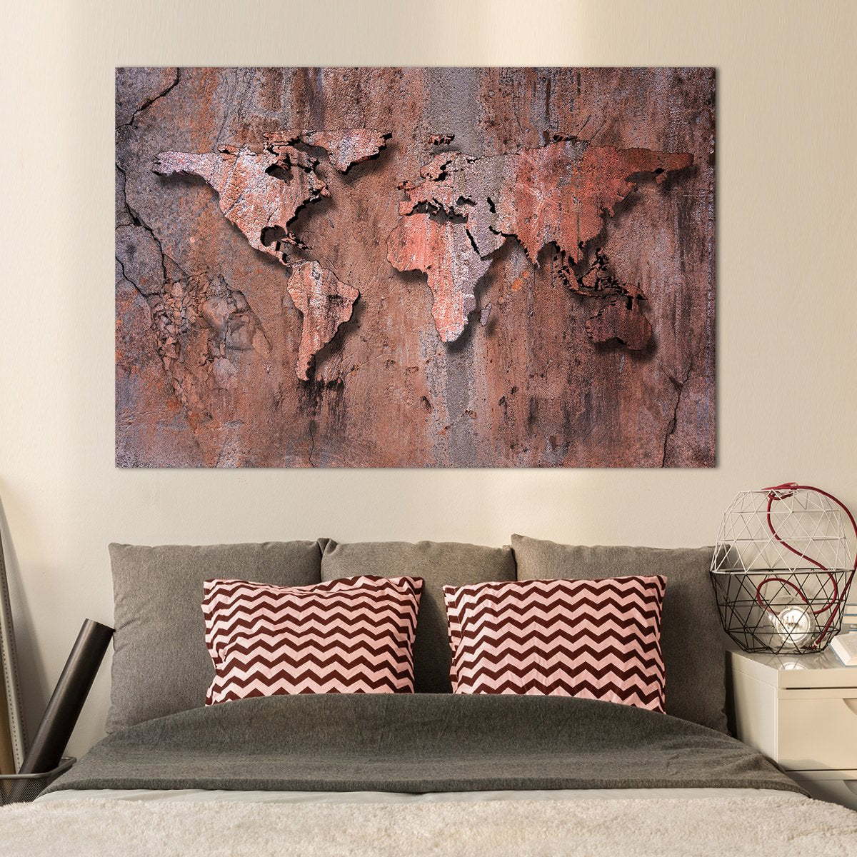 3D Rock World Map Multi Panel Canvas Wall Art