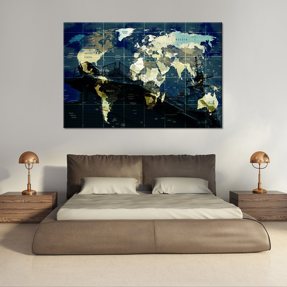 Battleship World Map Multi Panel Canvas Wall Art
