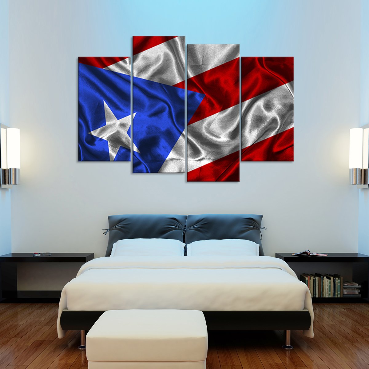 Waving Puerto Rico Flag Multi Panel Canvas Wall Art