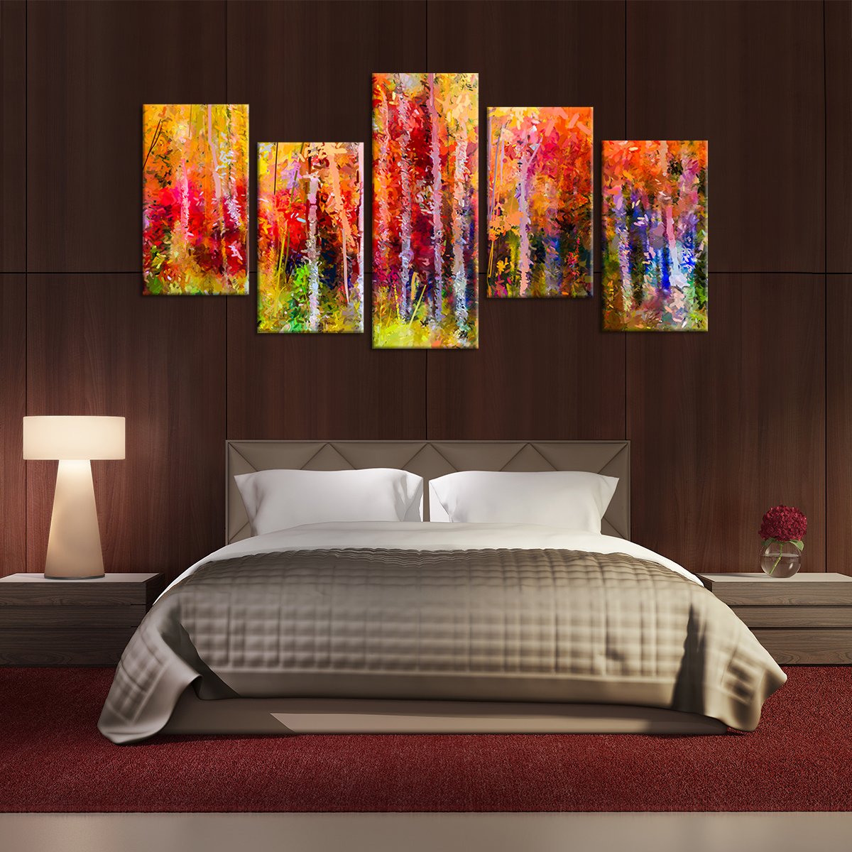 Autumn Trees Abstract Multi Panel Canvas Wall Art
