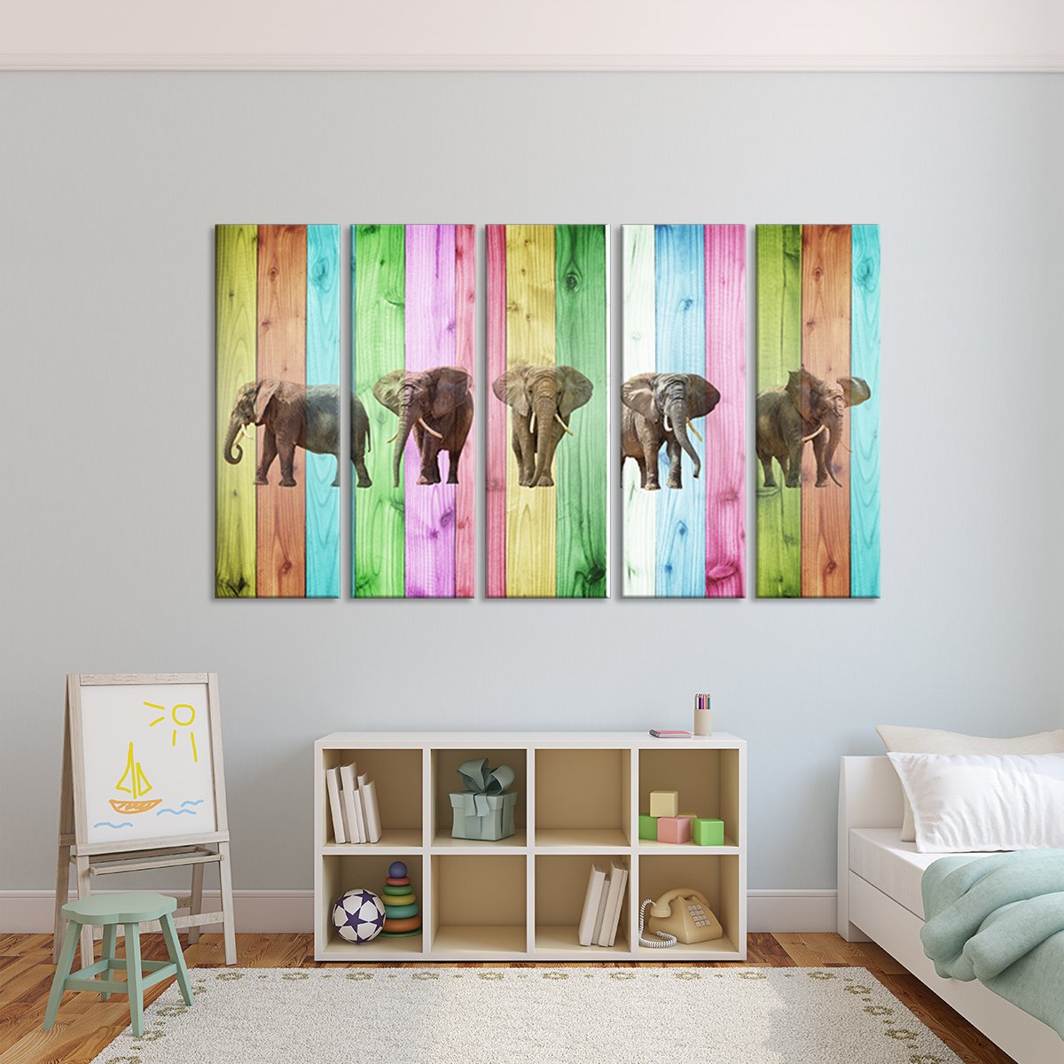 Vibrant Elephants Multi Panel Canvas Wall Art