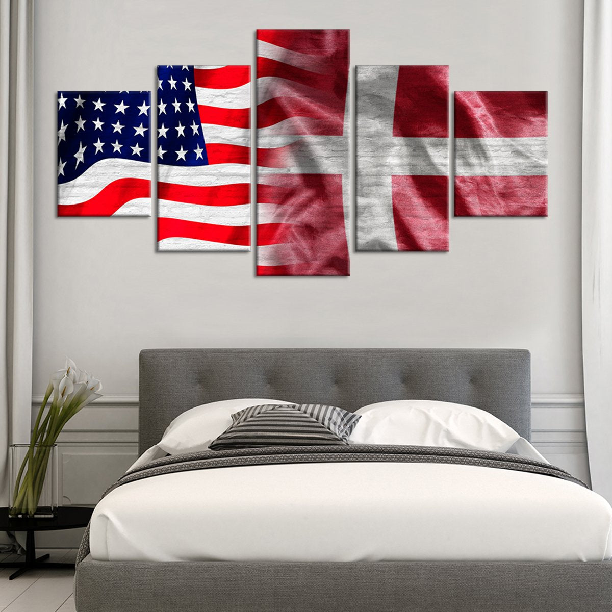 USA And Denmark Flag Multi Panel Canvas Wall Art