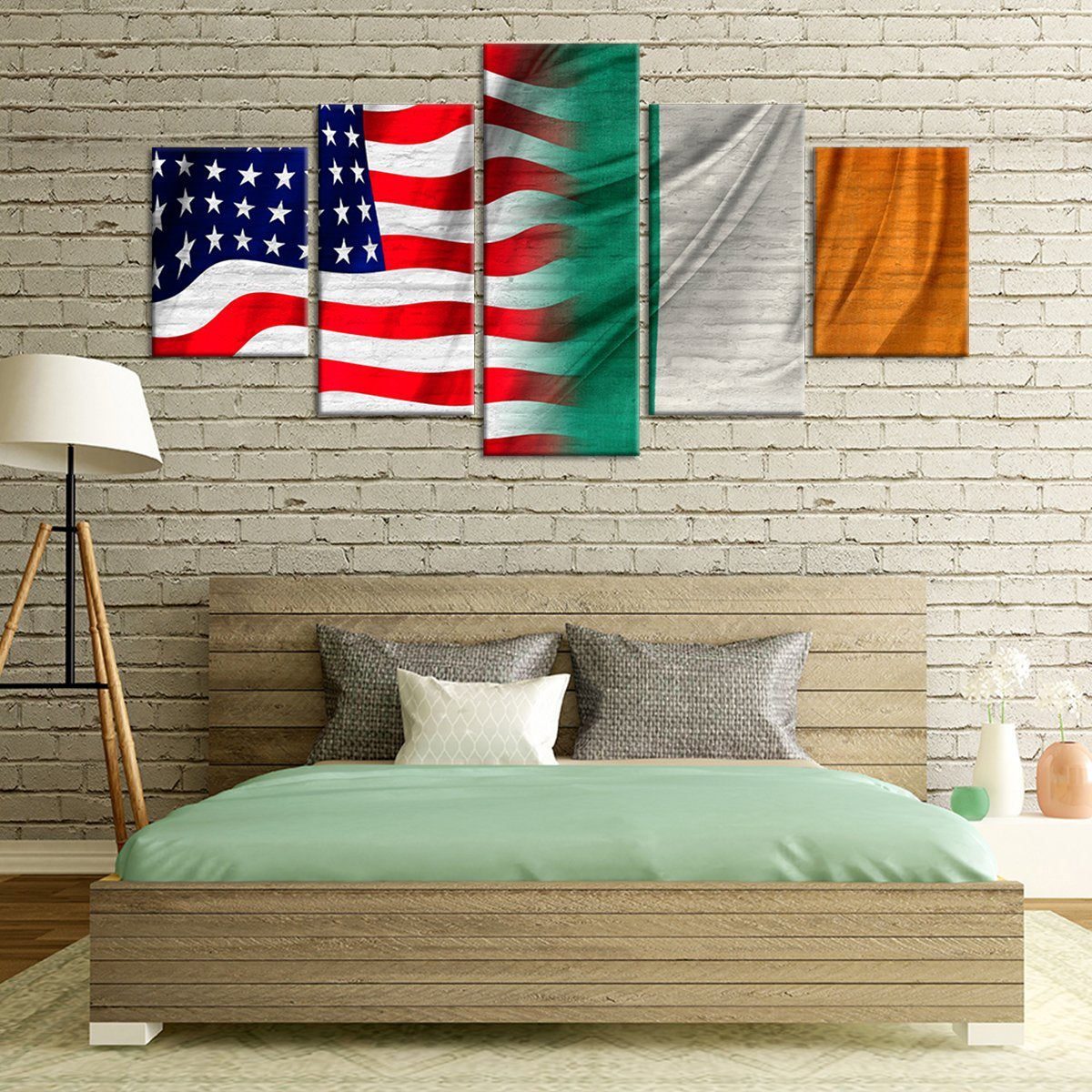 USA And Ireland Flag Multi Panel Canvas Wall Art