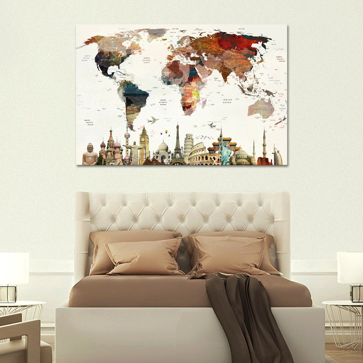 Colorful Stains World Map Masterpiece Multi Panel Canvas Wall Art