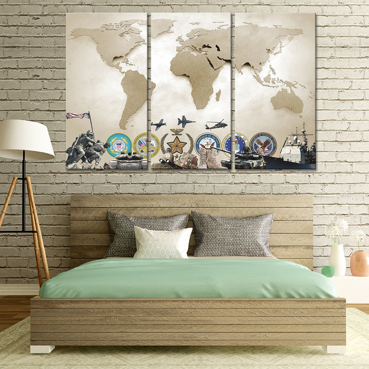 Army World Map Masterpiece Multi Panel Canvas Wall Art