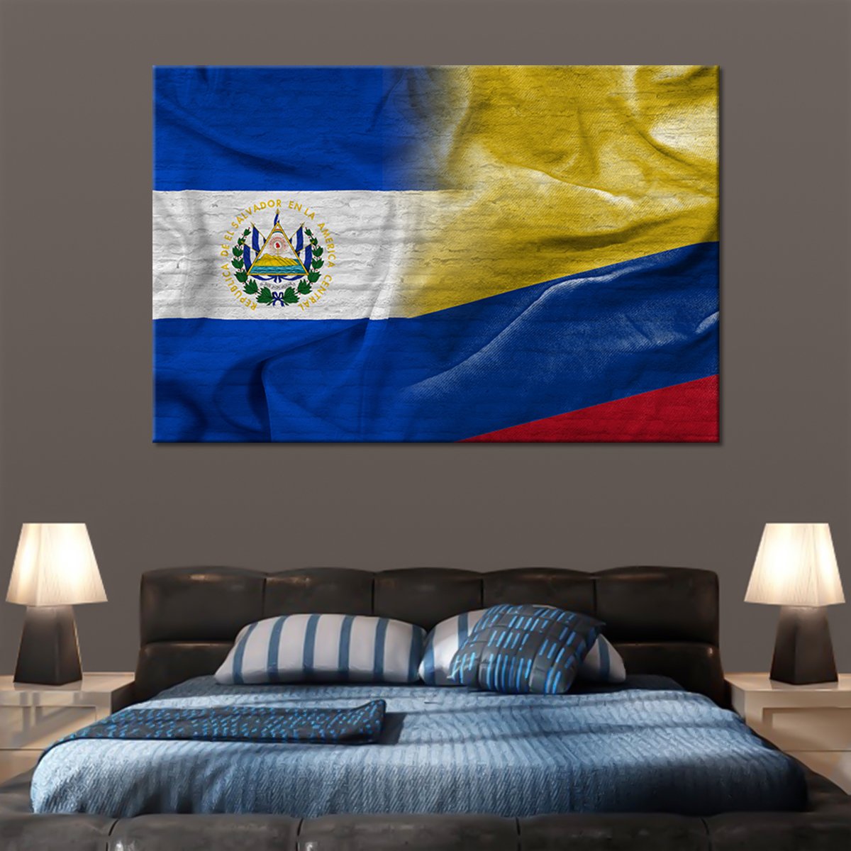 El Salvador And Columbia Flag Multi Panel Canvas Wall Art