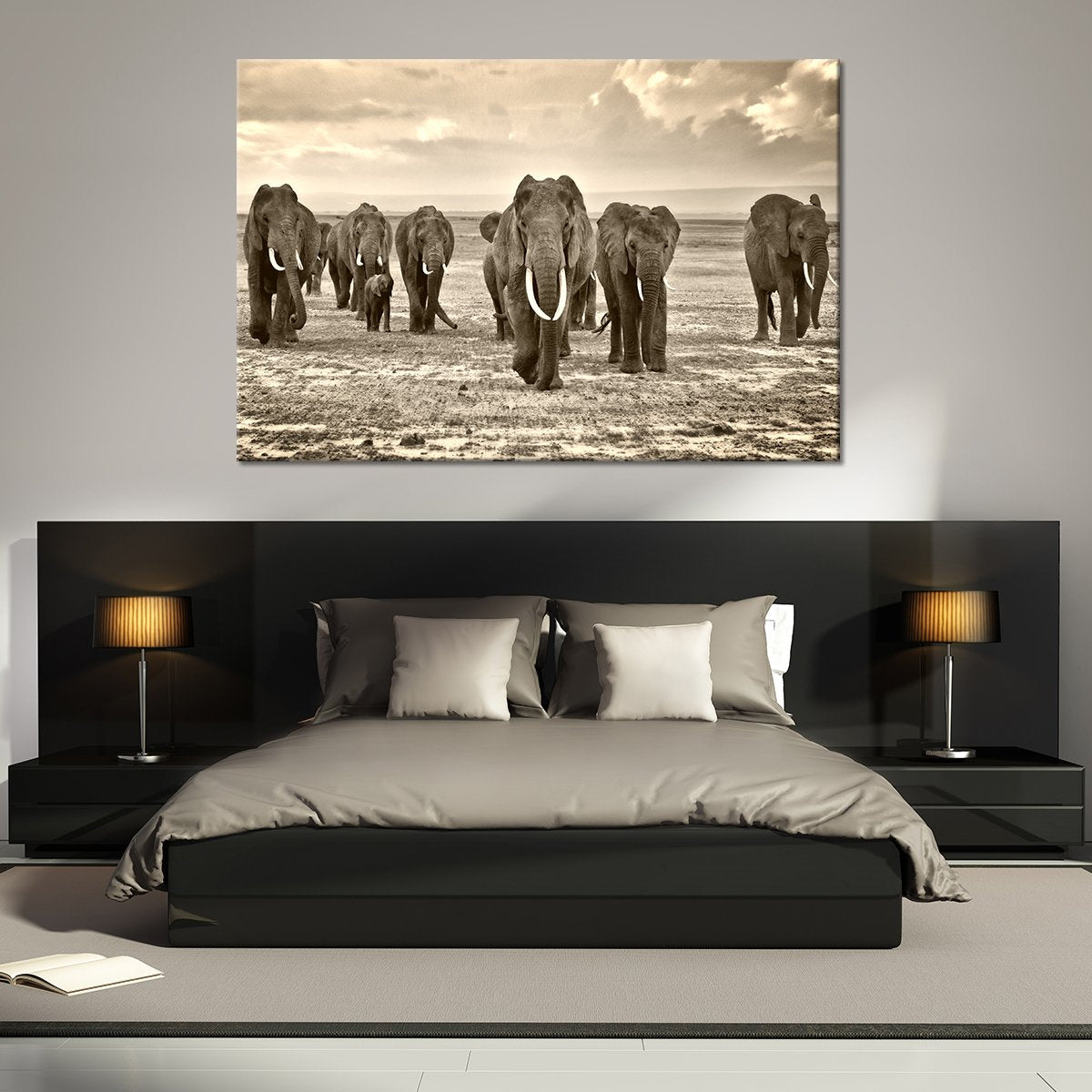 Herd of Elephants Multi Panel Canvas Wall Art