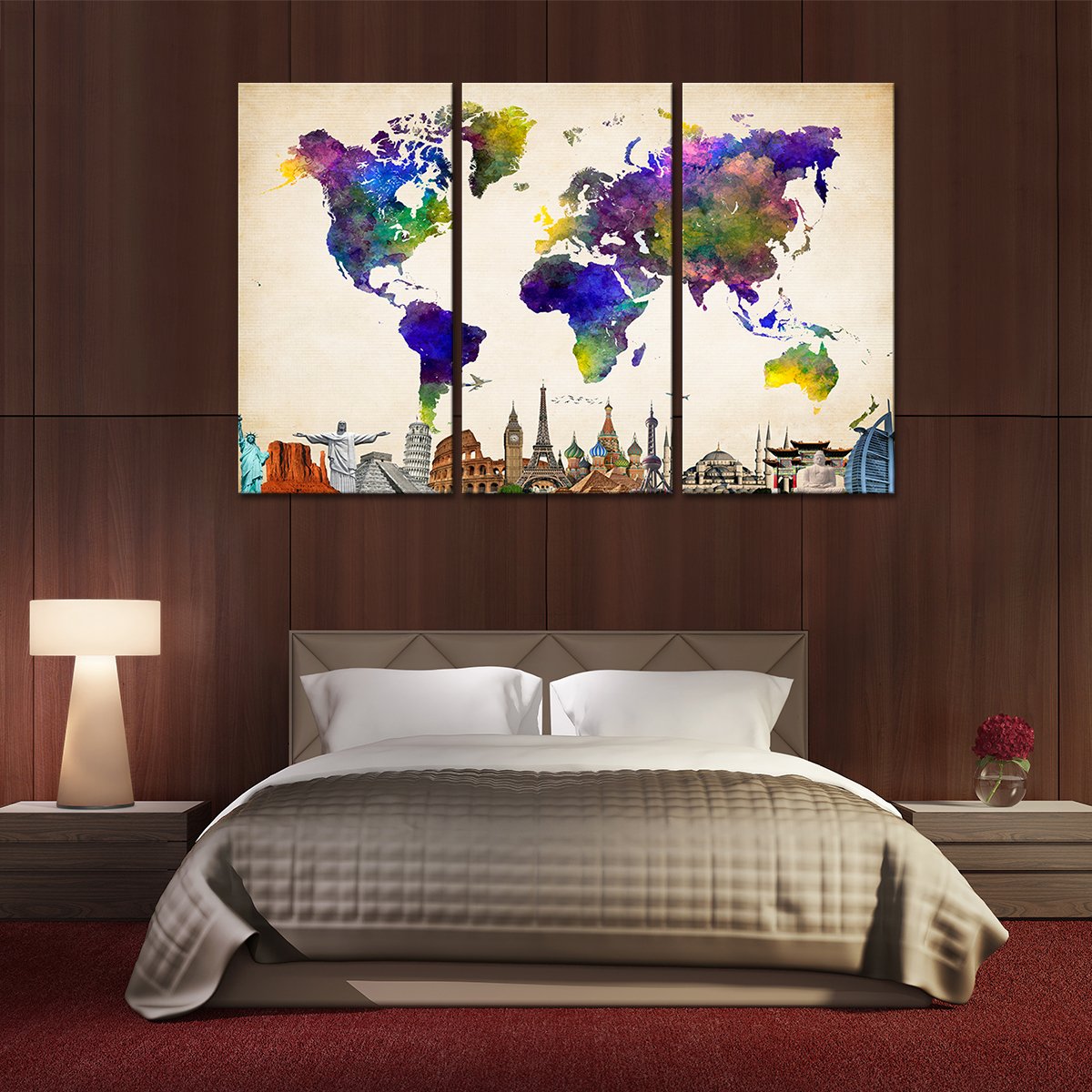Violet World Map Masterpiece Multi Panel Canvas Wall Art