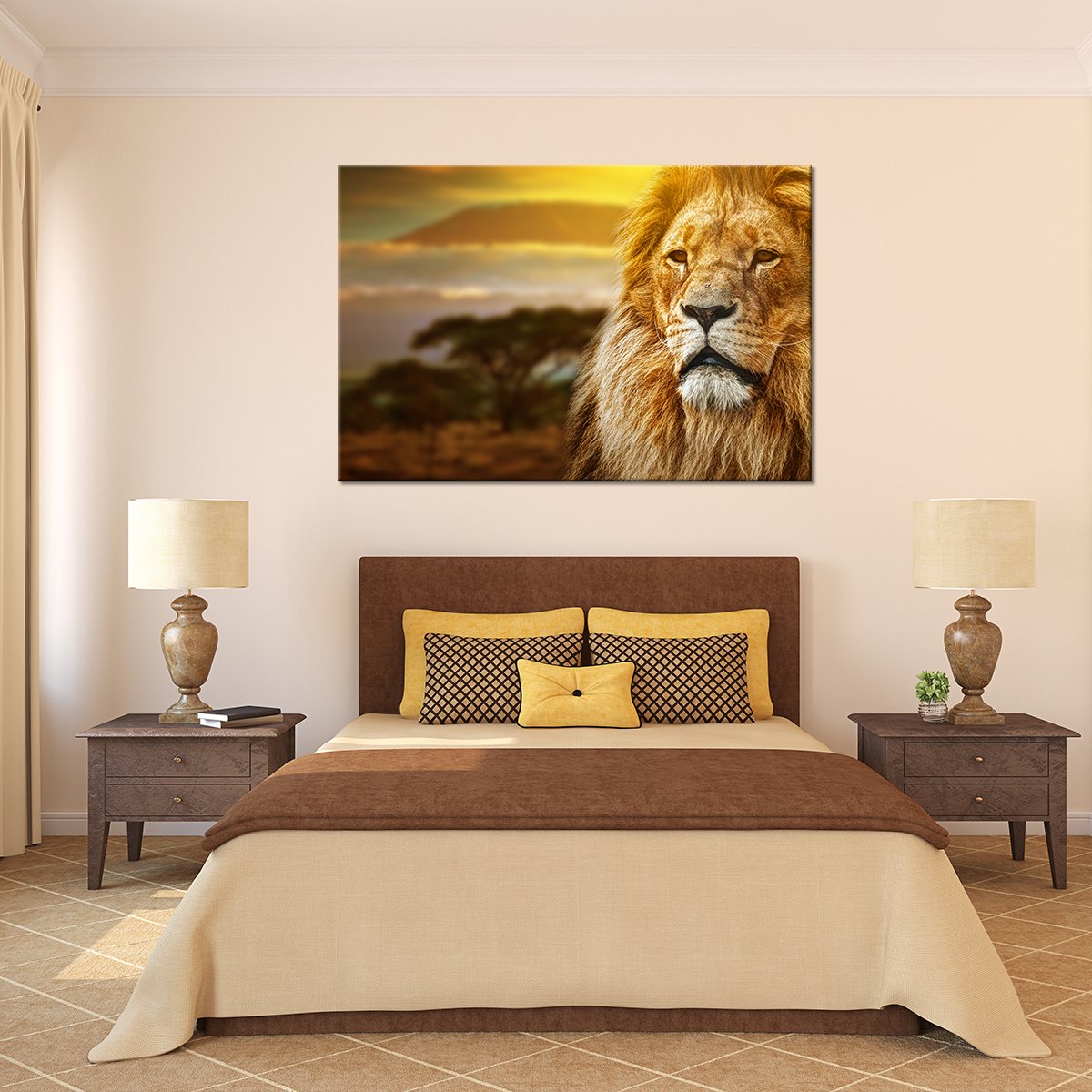 Lion King in African Savanna Multi Panel Canvas Wall Art