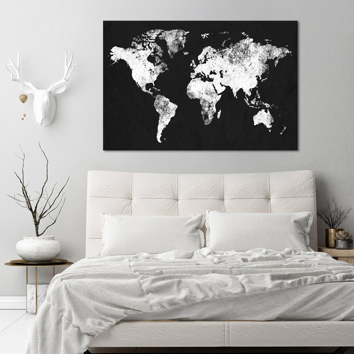Charcoal World Map Multi Panel Canvas Wall Art