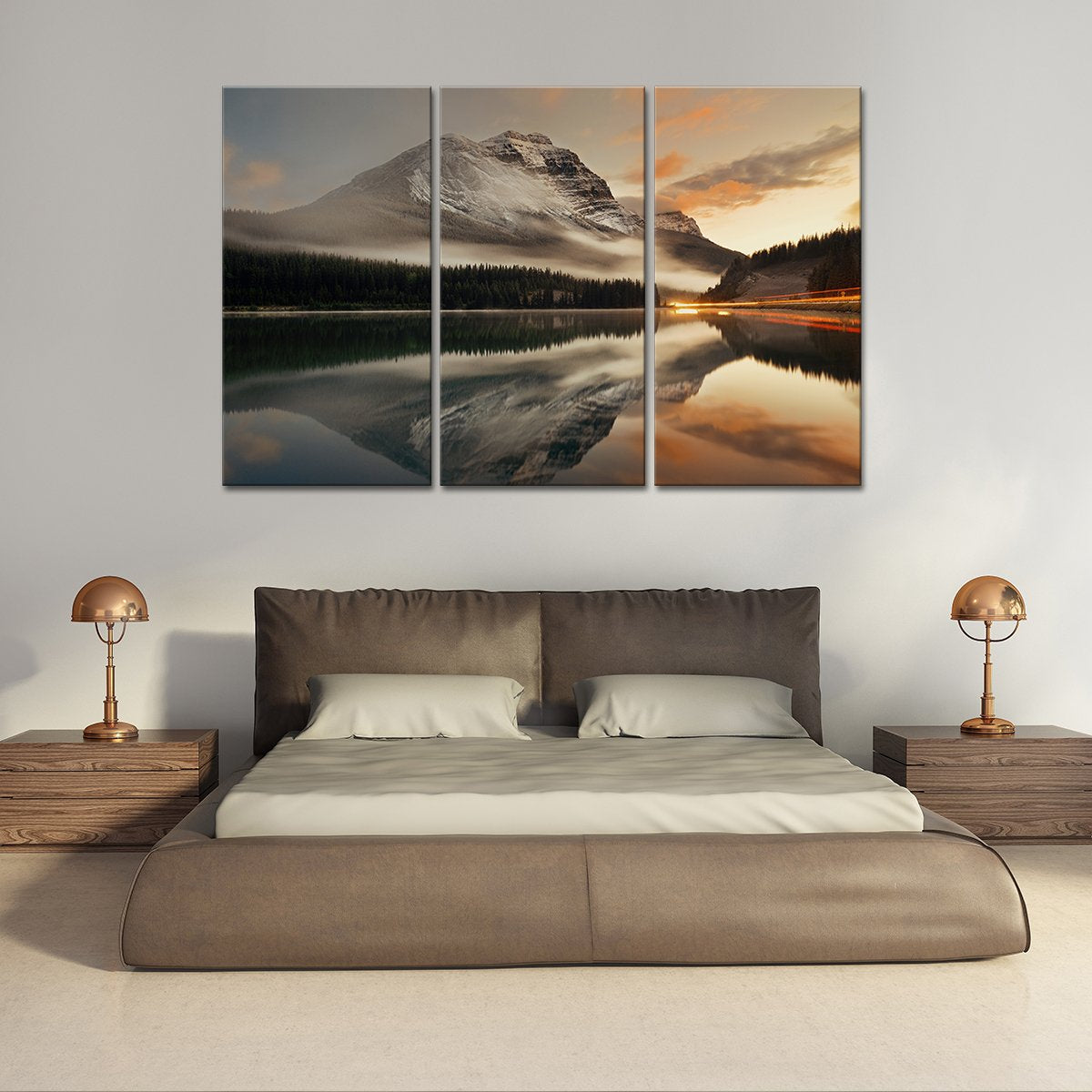 Lake at Sunset Multi Panel Canvas Wall Art