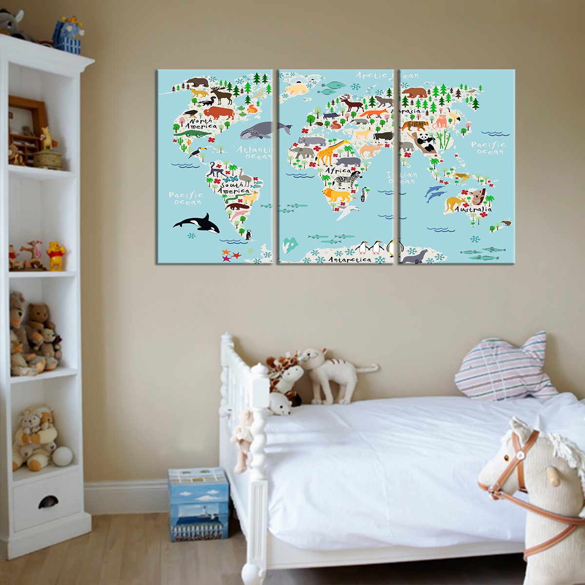 Baby Blue World Map Multi Panel Canvas Wall Art