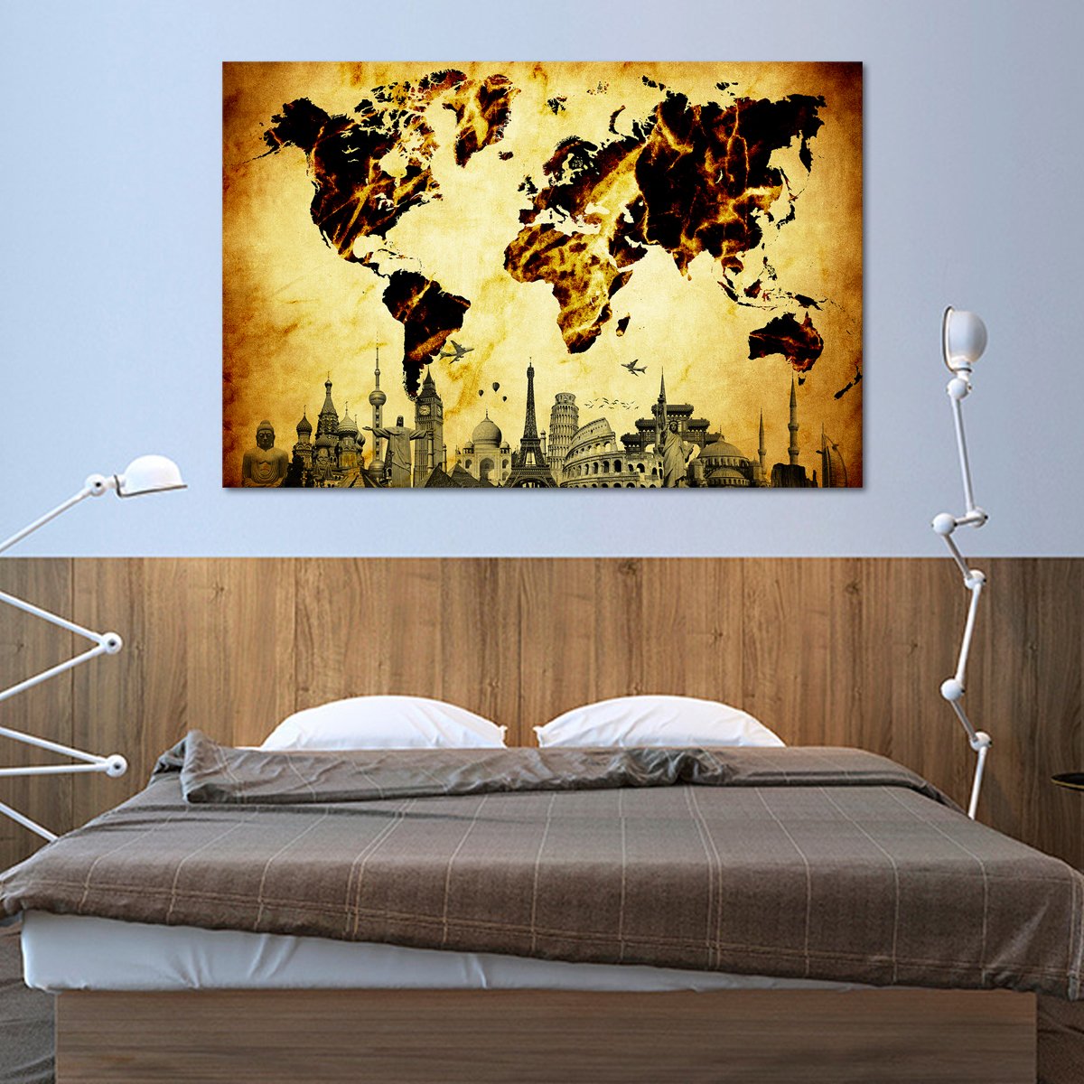 Amber World Map Masterpiece Multi Panel Canvas Wall Art