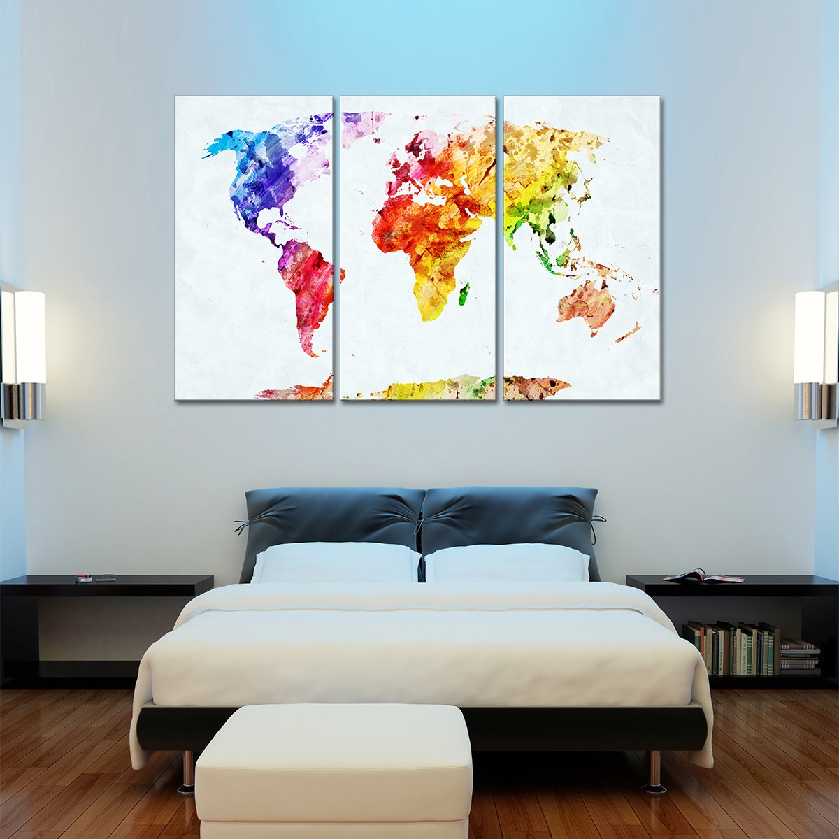 Temperate World Map Multi Panel Canvas Wall Art