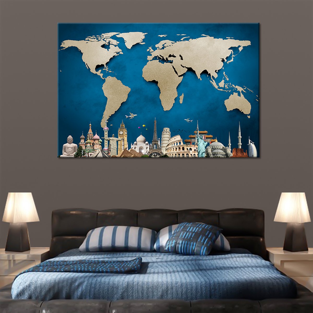 Ocean Blue World Map Masterpiece Multi Panel Canvas Wall Art