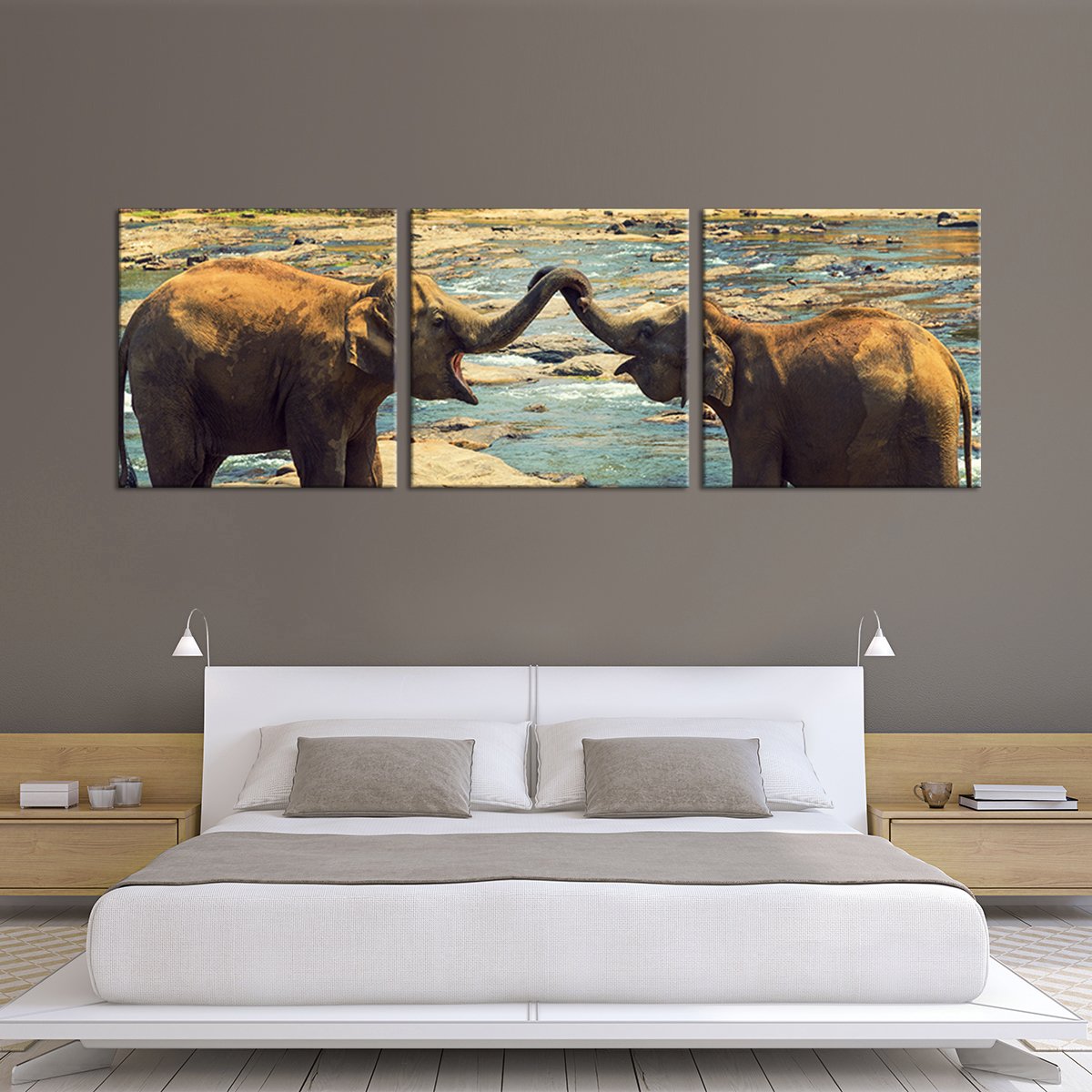 Elephant Bath Multi Panel Canvas Wall Art
