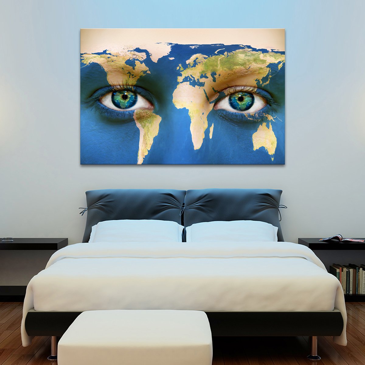 Colorful Eyes World Map Multi Panel Canvas Wall Art