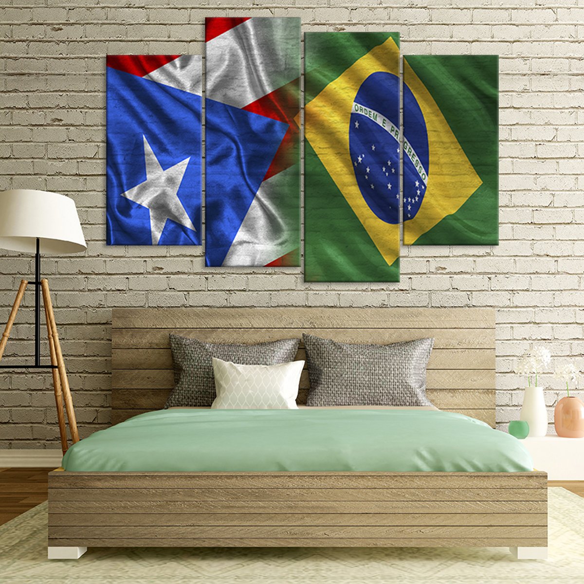 Puerto Rico And Brazil Flag Multi Panel Canvas Wall Art