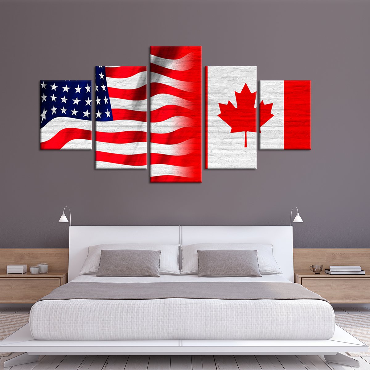 American And Canadian Flag Multi Panel Canvas Wall Art