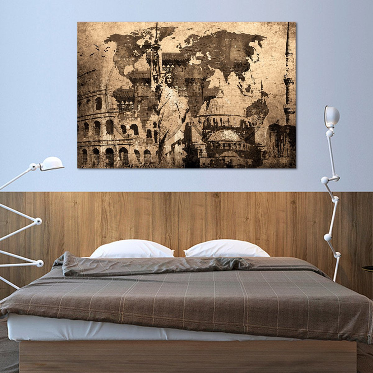 Landmark World Map Multi Panel Canvas Wall Art