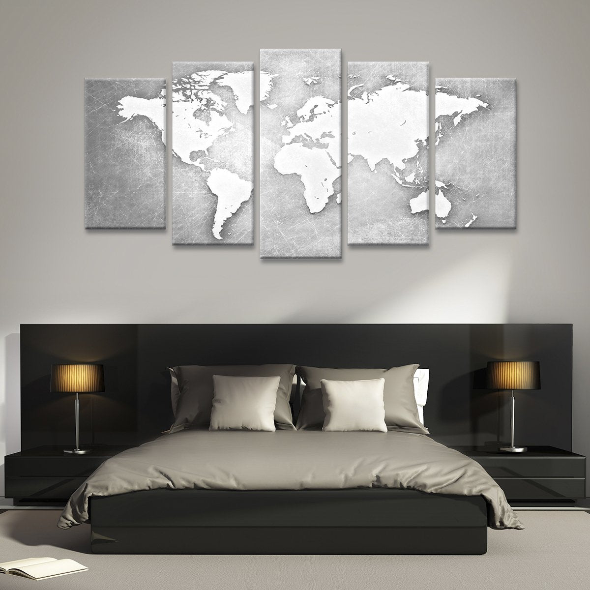 Platinum World Map Multi Panel Canvas Wall Art