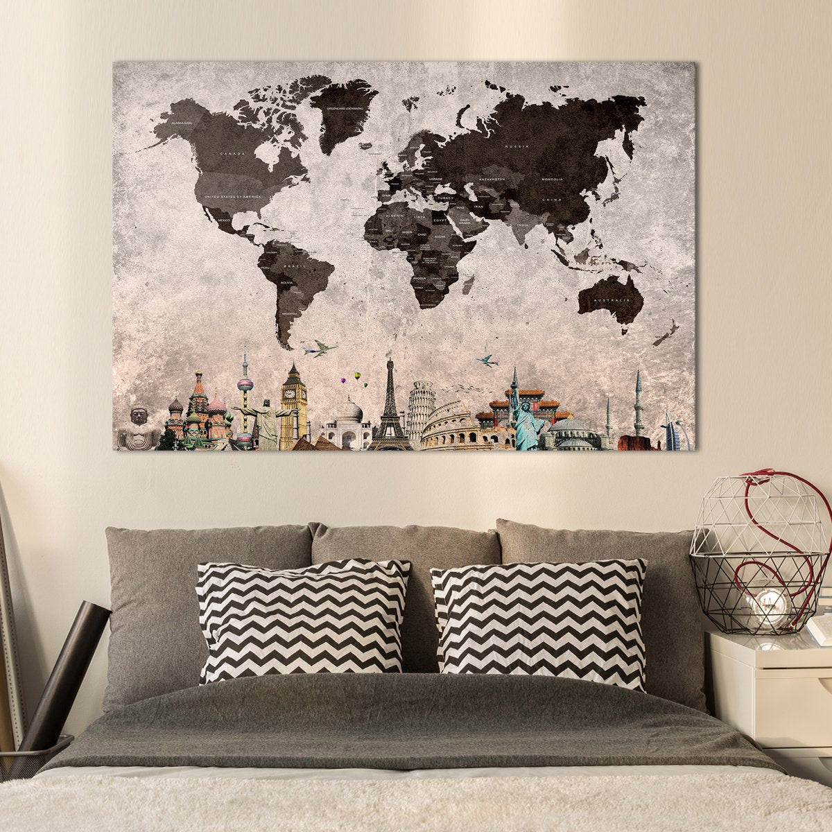 Shades Of Grey World Map Masterpiece Multi Panel Canvas Wall Art