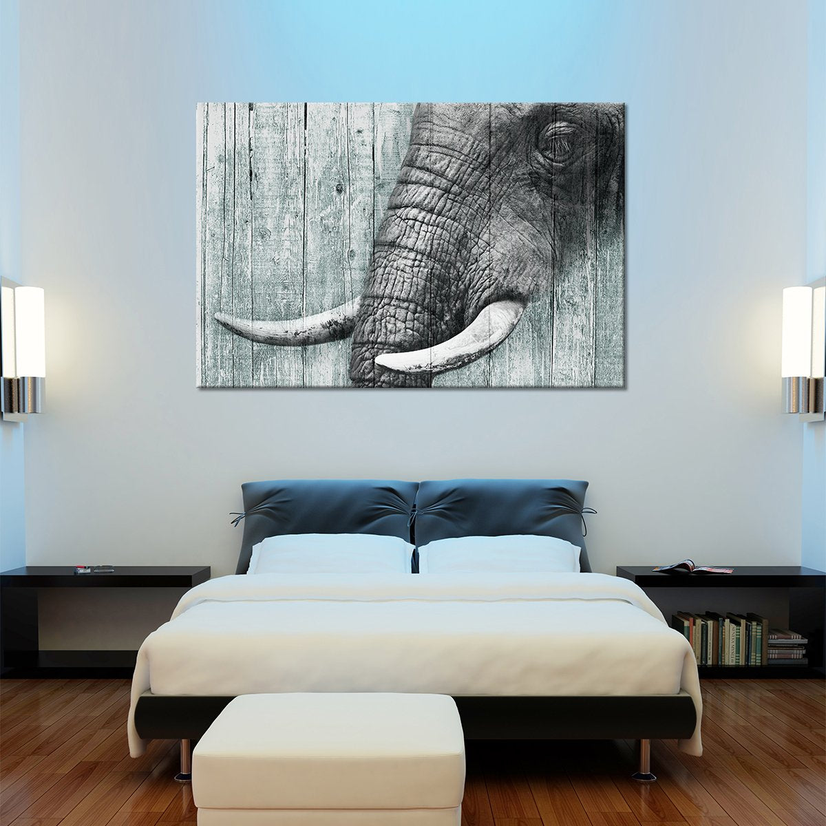 Wooden Elephant Close Up Multi Panel Canvas Wall Art