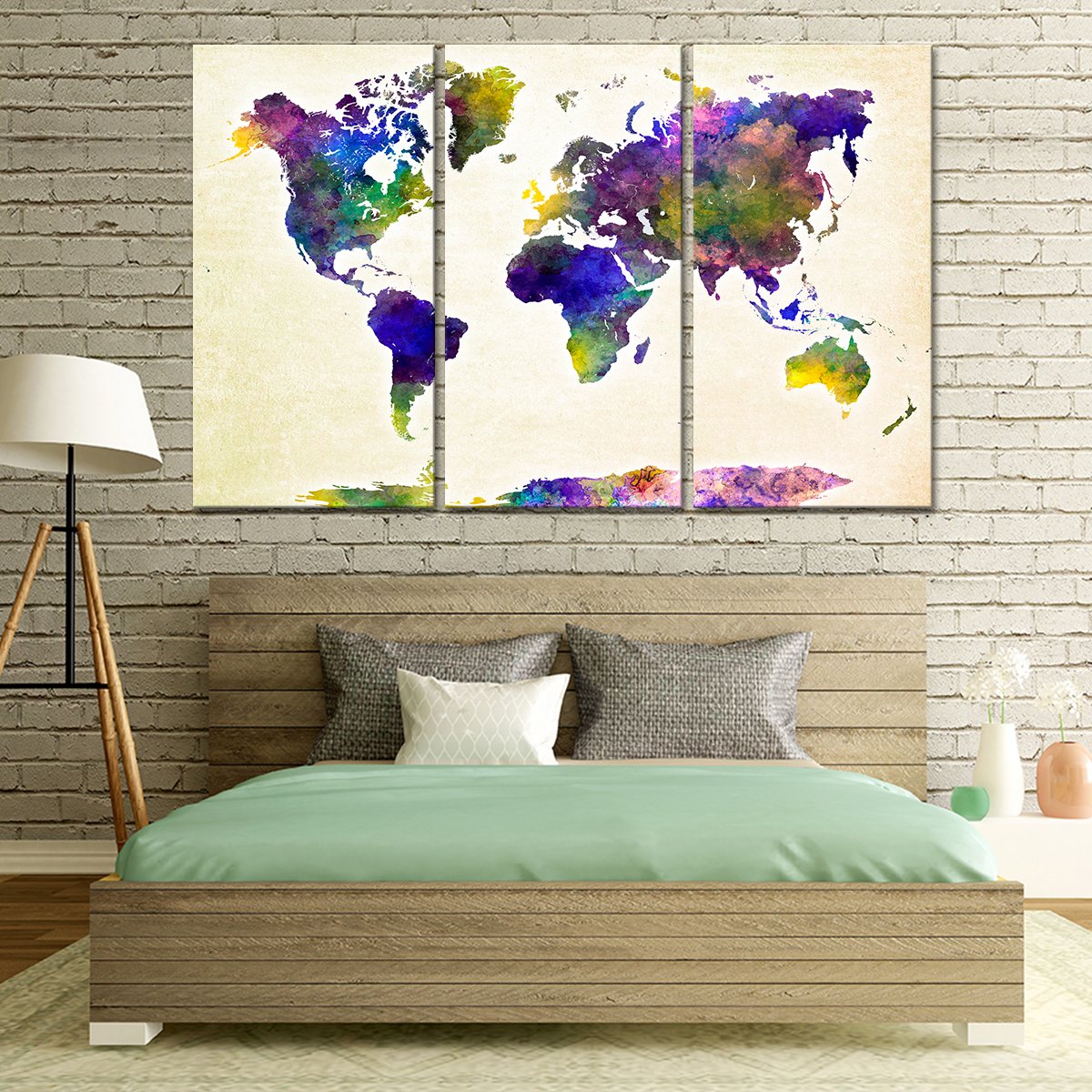 Violet World Map Multi Panel Canvas Wall Art