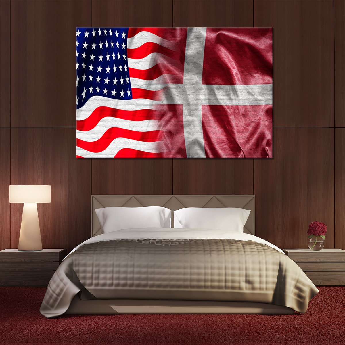 USA And Denmark Flag Multi Panel Canvas Wall Art