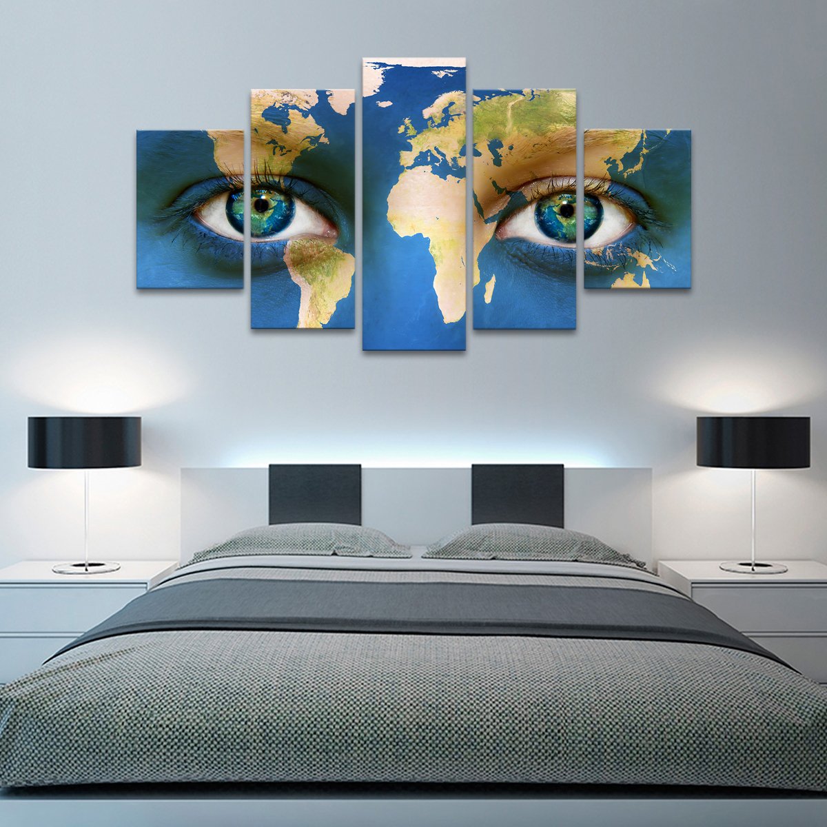 Colorful Eyes World Map Multi Panel Canvas Wall Art
